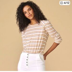 VERONICA BEARD 100% Linen Stripe Long Sleeve Crewneck Lightweight Baseball Tee S